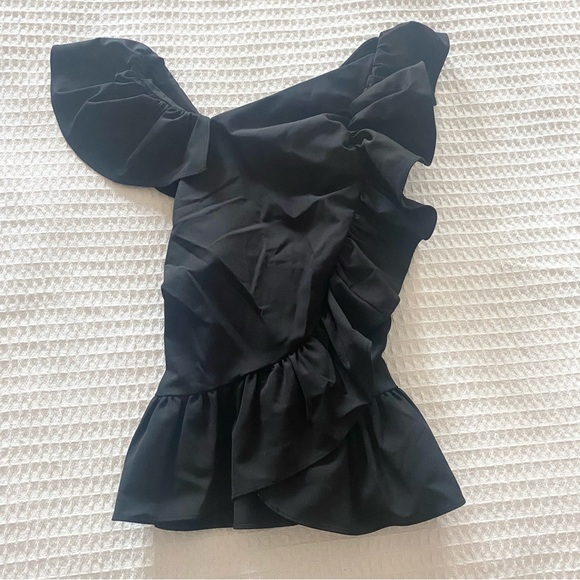 Rebecca Minkoff black asymmetrical ruffle top size Small - Picture 1 of 5